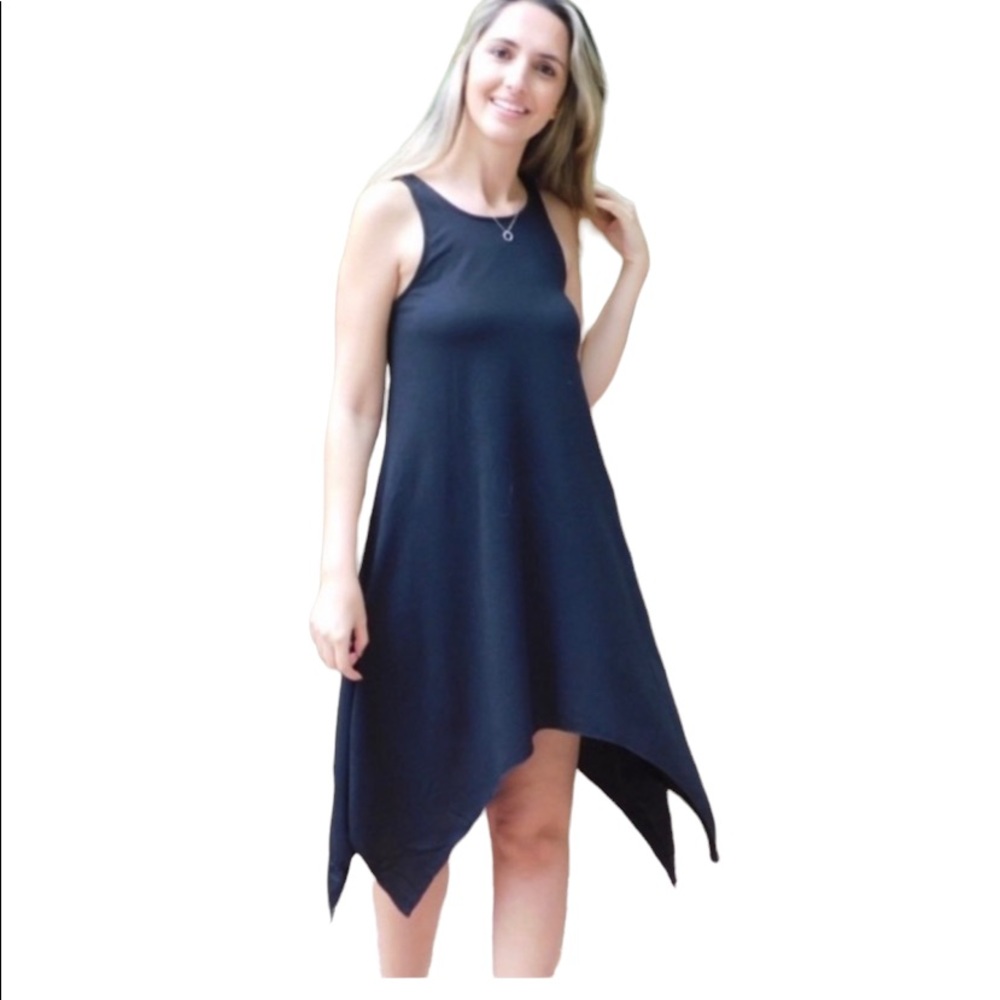 NEW  Small Black Sleeveless Handkerchief Hem Dress - Picture 3 of 5